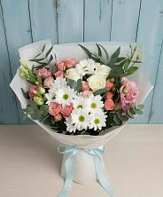 Букет цветов из:  Розы, Лизиантусы и Хризантемы в Днепровской