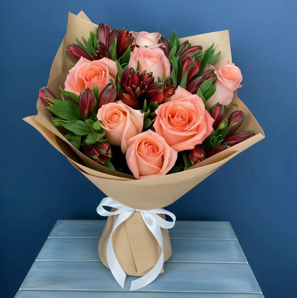 Букет цветов из: Розы и Альстромерии в Днепровской