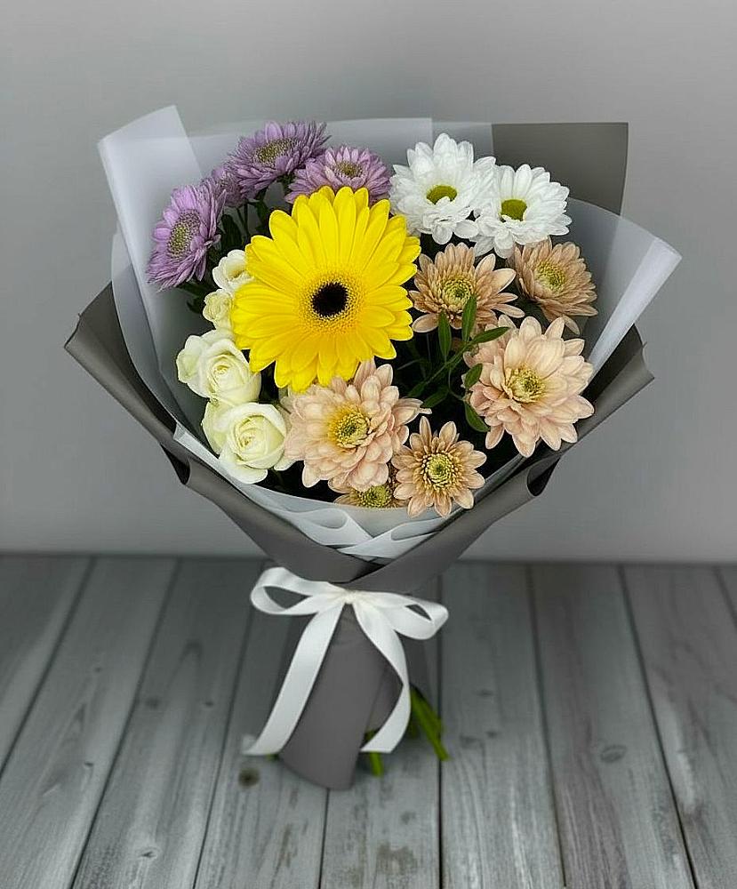 Букет цветов из: Розы, Герберы и Хризантемы в Днепровской