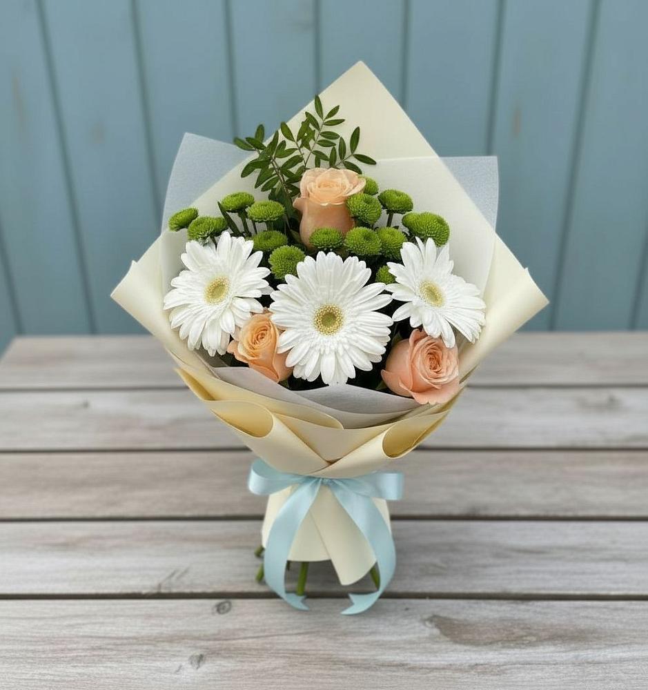 Букет цветов из: Герберы, Розы и Хризантемы в Днепровской