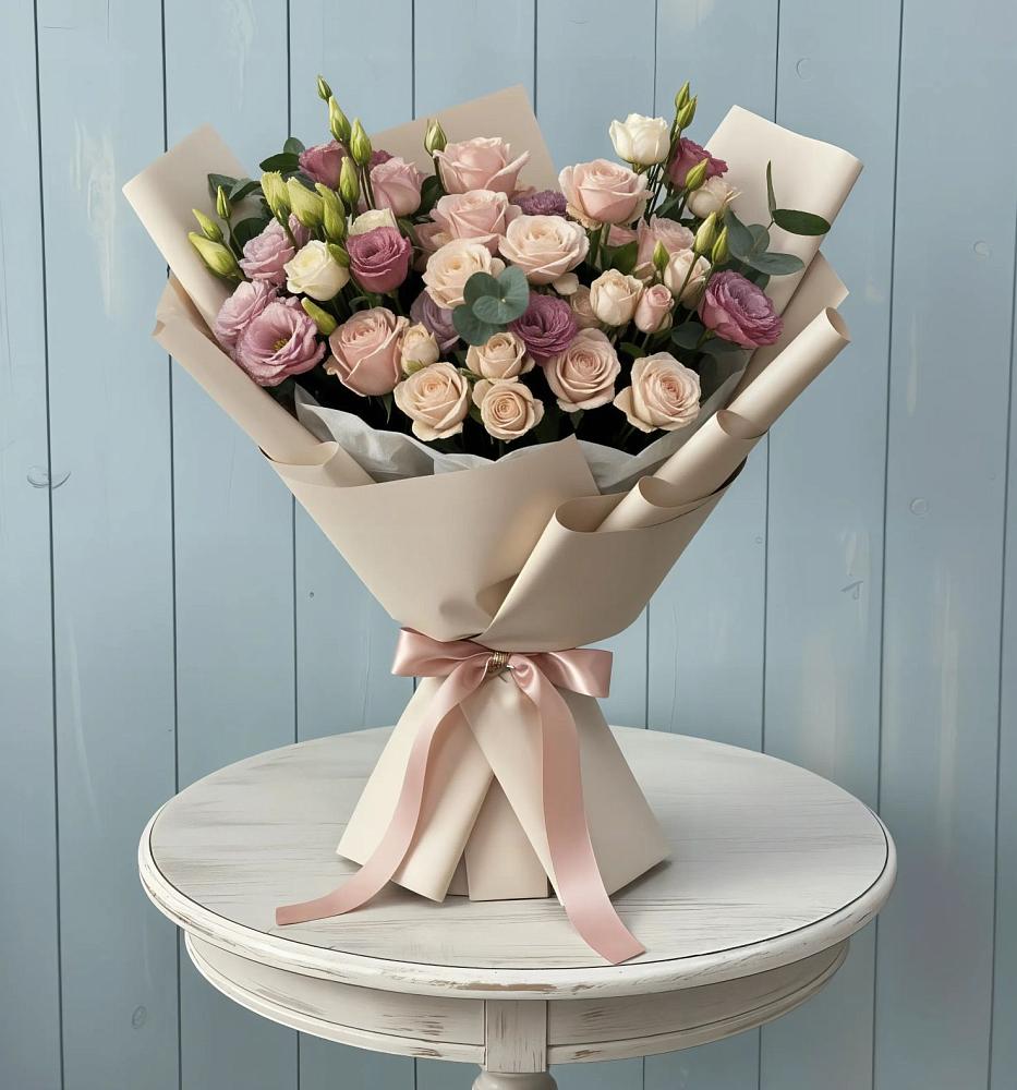 Букет цветов из: Розы и Лизиантусы в Днепровской