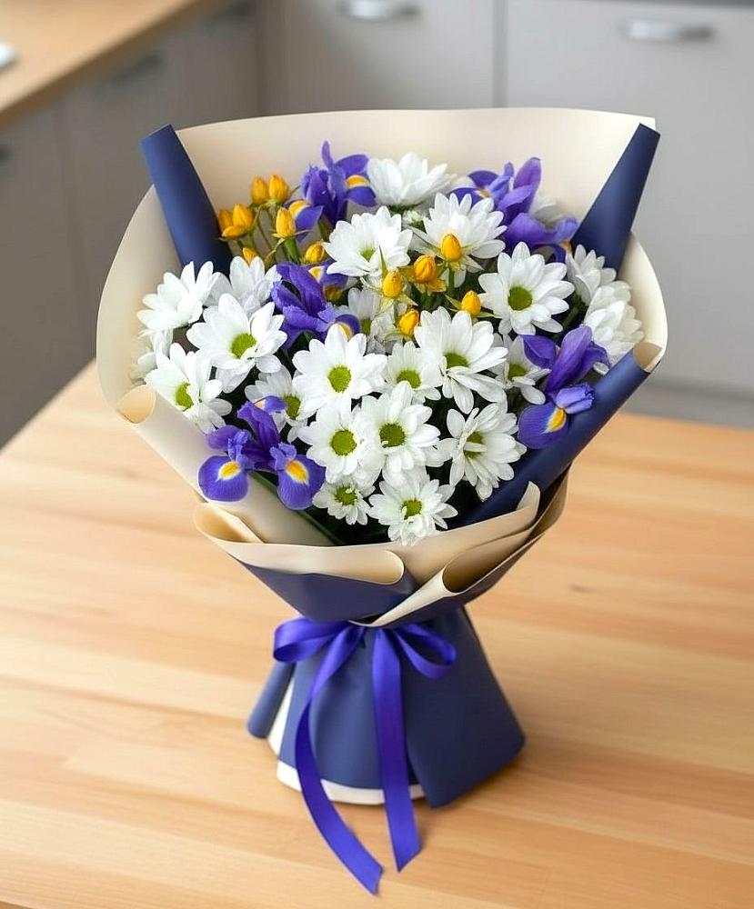 Букет цветов из: Розы, Ирисы и Хризантемы в Днепровской