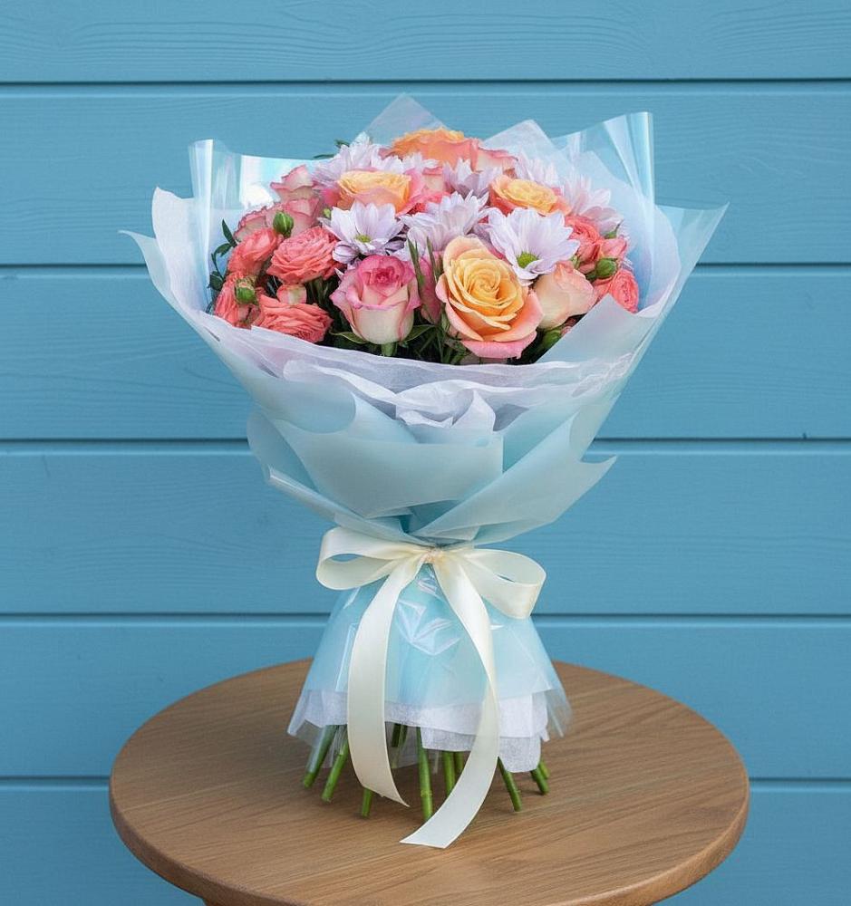 Букет цветов из: Хризантемы и Розы в Днепровской