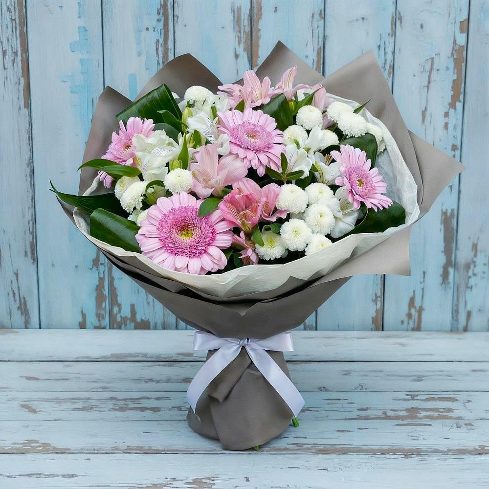 Букет цветов из: Герберы, Альстромерии и Хризантемы в Днепровской