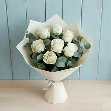Букет Белые розы в Эвкалипте в Днепровской