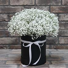 Цветочная композиция из Гипсофила в шляпной коробке в Днепровской